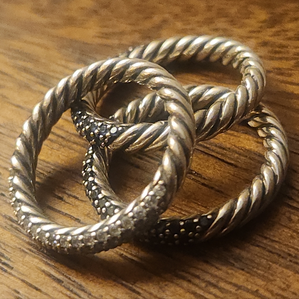 David Yurman | Diamonds & Sapphire Stackable Three Ring Set - Picture 11 of 13